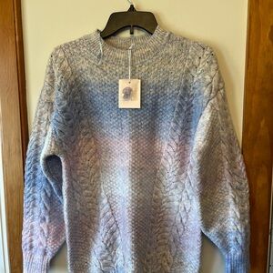 LC Lauren Conrad Blue and Pink Cable Knit Sweater